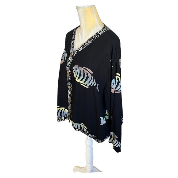 Meng Design Artsy Fish Design Boho Top Blouse Size Large Missing Button - Picture 4 of 11